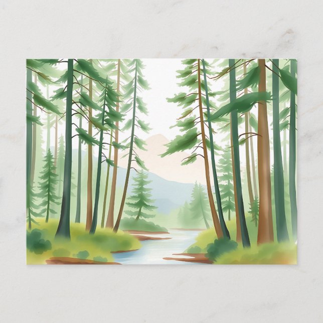 Serene Forest Landscape in Watercolor  Postcard (Front)