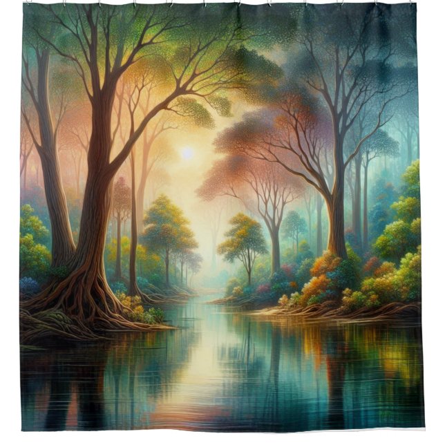 Serene Forest Nature Escape – Tranquil Woodland  Shower Curtain (Front)