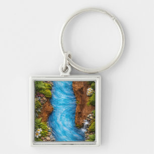 Serene Forest Stream Tranquil Nature Water Art Key Ring