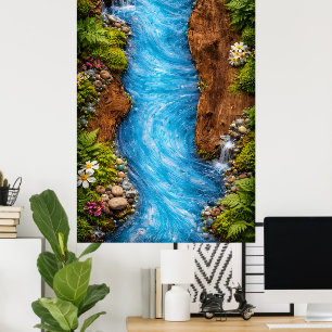 Serene Forest Stream Tranquil Nature Water Art Poster