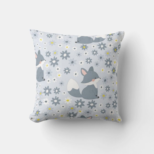 Serene Fox and Daisies Cushion (Front)