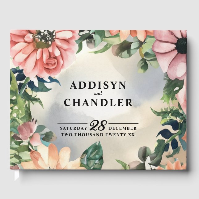 Serene Garden Wreath: Pastel Floral Elegance Guest Book (Front)