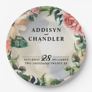 Serene Garden Wreath: Pastel Floral Elegance Paper Plate