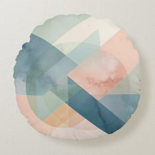 Serene Geometry – Modern Pastel Abstract Wall Art Round Cushion