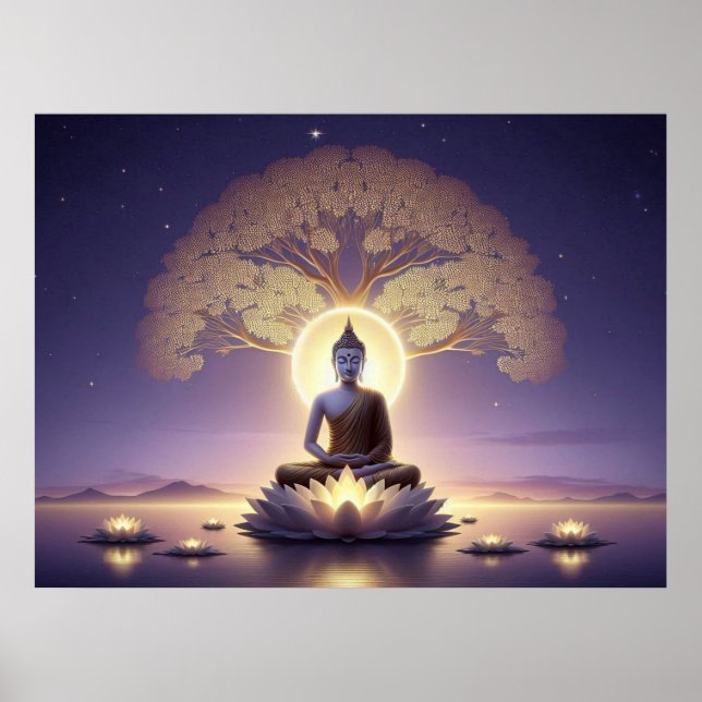 Serene Golden Artwork Buddha In Tranquil Aura Poster (Front)