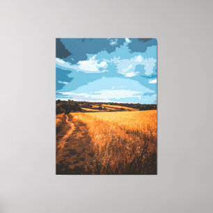Serene Golden Field Country Road Stylised Canvas Print