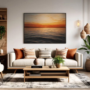 Serene Golden Sunset Ocean Horizon Poster