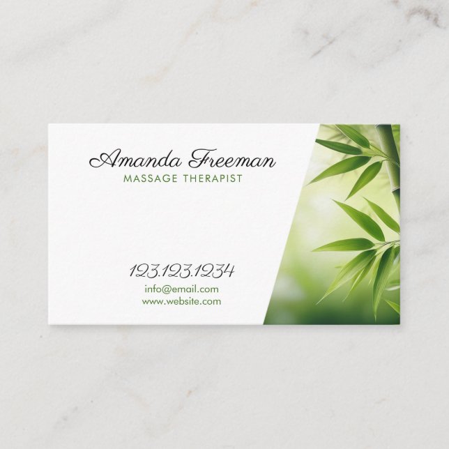 Serene Green Bamboo Massage Therapist Business Card (Front)
