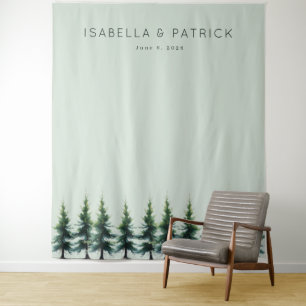 Serene Green Evergreen Trees Tapestry