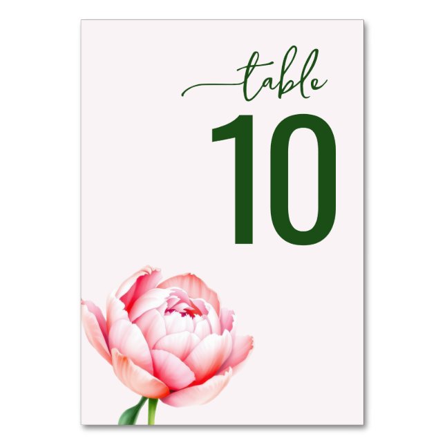 Serene Green Floral Wedding Table Card (Front)