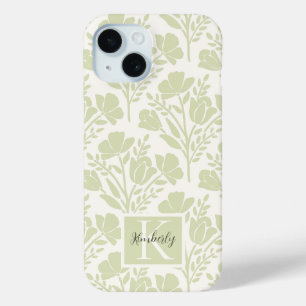 Serene Green Florals Monogrammed iPhone 15 Case