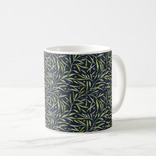Serene Green Leafy Vines with Pink Flowers Coffee Mug