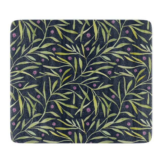 Serene Green Leafy Vines with Pink Flowers Cutting Board (Front)