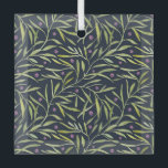 Serene Green Leafy Vines with Pink Flowers Glass Tree Decoration<br><div class="desc">Pattern of green leafy vines with small pink flowers on a dark blue background. The design is lush and organic,  conveying a sense of tranquility and nature.</div>