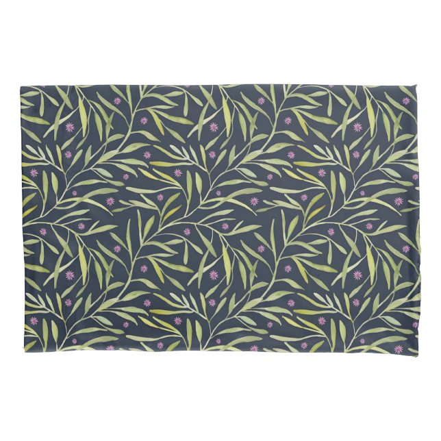 Serene Green Leafy Vines with Pink Flowers Pillowcase (Front-Left)