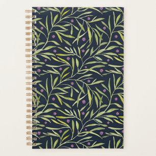 Serene Green Leafy Vines with Pink Flowers Planner
