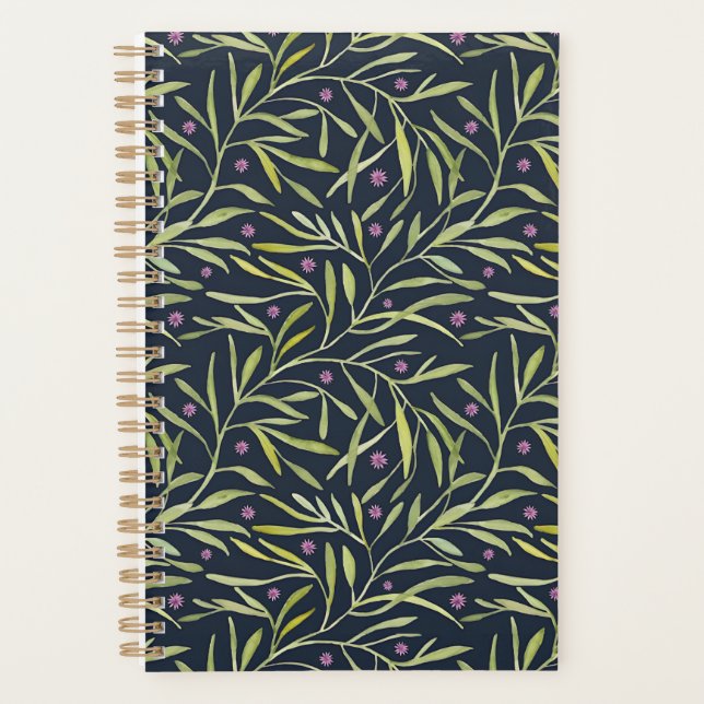 Serene Green Leafy Vines with Pink Flowers Planner (Front)