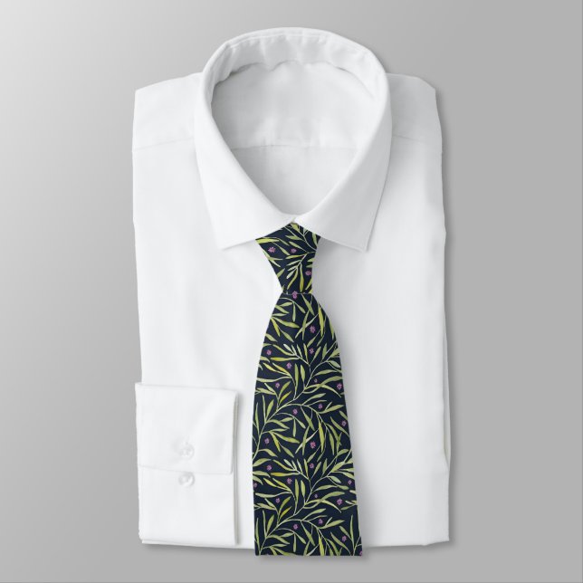Serene Green Leafy Vines with Pink Flowers Tie (Tied)