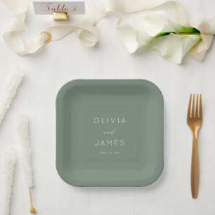 Serene Green Minimalist Wedding Paper Plate
