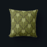 Serene Green Plant Motif for Modern Decor Cushion<br><div class="desc">Seamless pattern of stylized green plants resembling thistles, with intricate leaf designs, set against a dark olive background. Symmetrical and calm.</div>