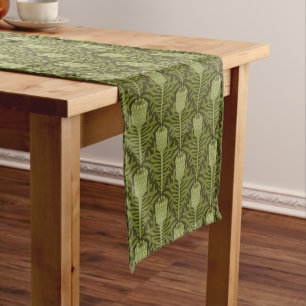 Serene Green Plant Motif for Modern Decor Short Table Runner