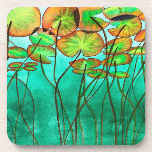 serene green pond with lilypads coaster