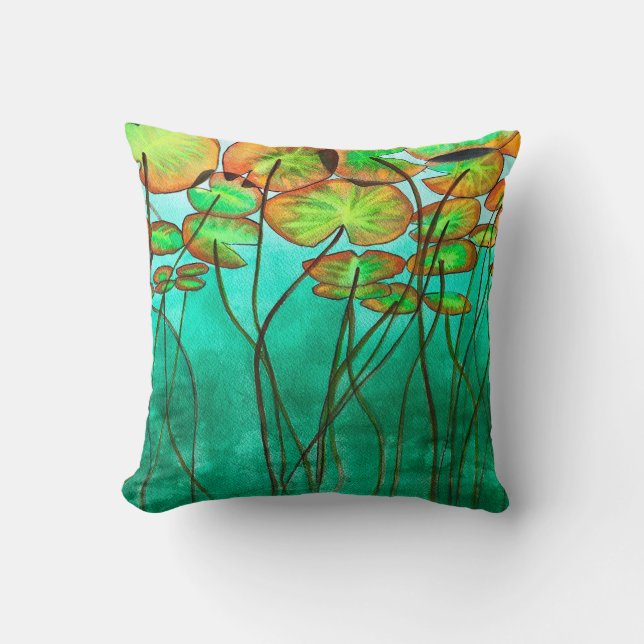 serene green pond with lilypads cushion (Front)