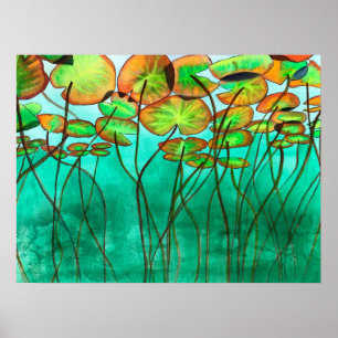 serene green pond with lilypads poster