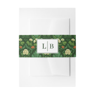 Serene Green Vintage Floral Invitation Belly Band