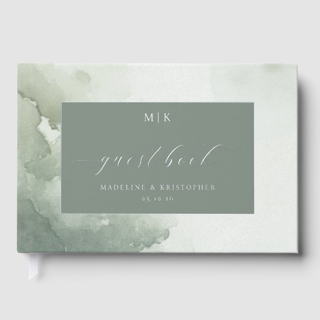 Serene Green Watercolor Guest Book (Front)