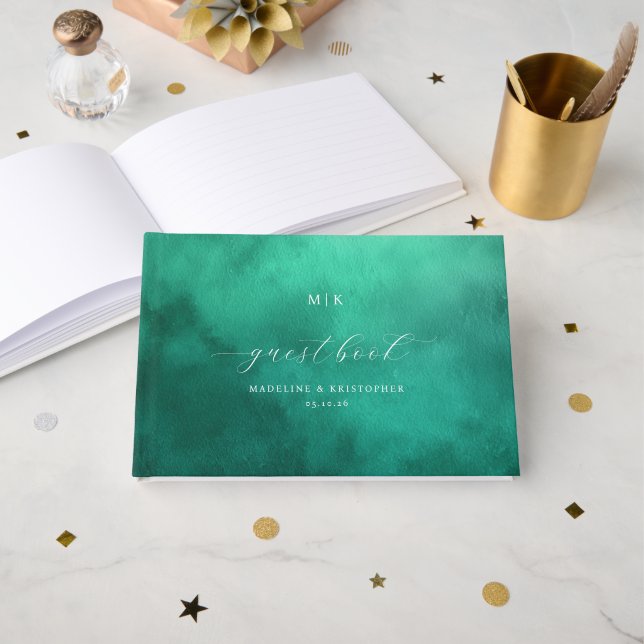 Serene Green Watercolor Guestbook (Front Open)