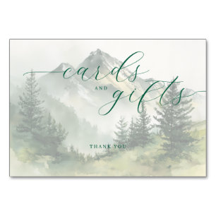 Serene Green Watercolor Mountain Scene Table Number