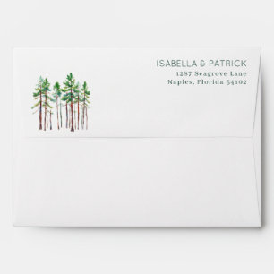 Serene Green Watercolor Pine Trees Envelope