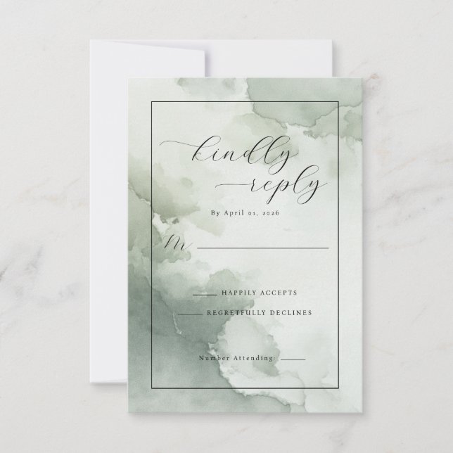 Serene Green Watercolor RSVP Card (Front)