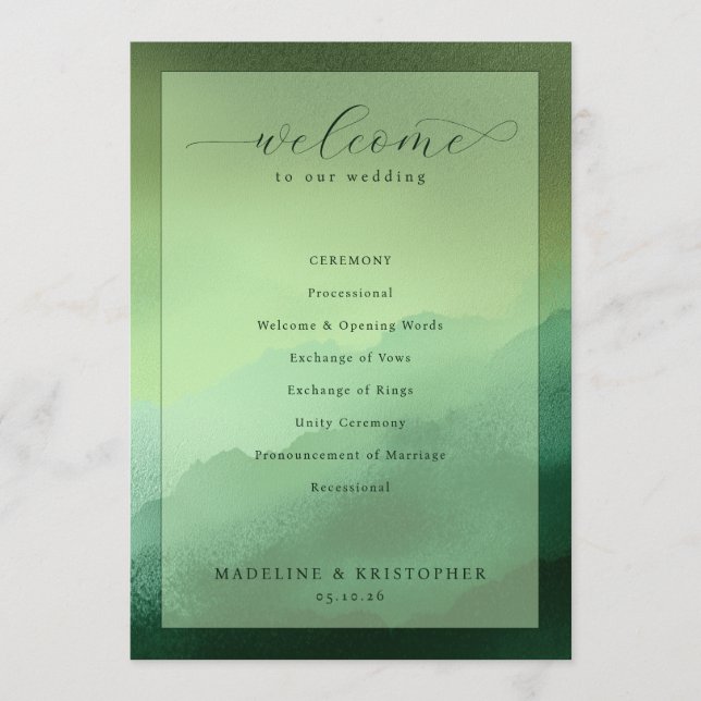 Serene Green Wedding Ceremony Program Programme (Front)