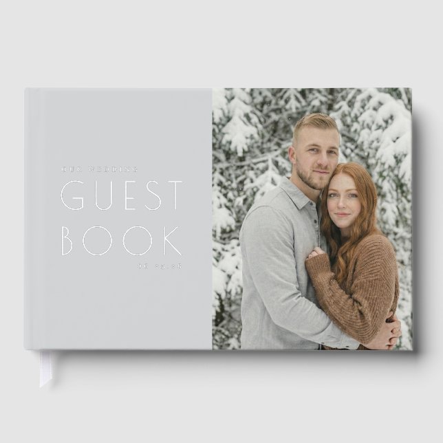 Serene Grey Minimalist Photo Guest Book (Front)