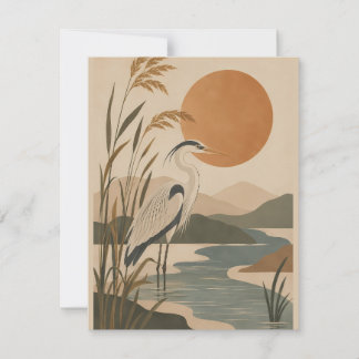 Serene Heron by the Water Modern Illustration in S Card