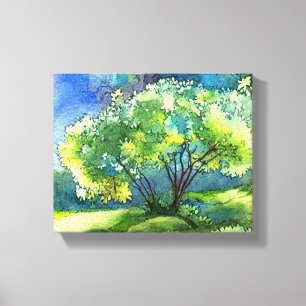 Serene Hillside Watercolor Canvas Print