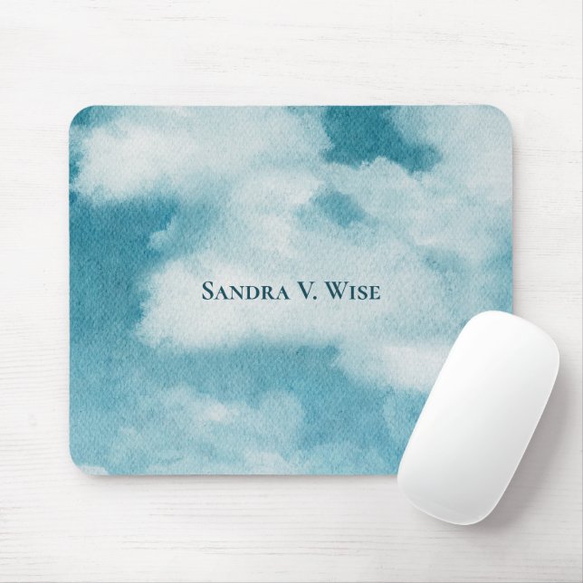 Serene Horizon Dreams Watercolor Blue & White Mouse Pad (With Mouse)