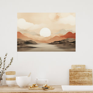 Serene Horizon Japandi Nature Art  Poster