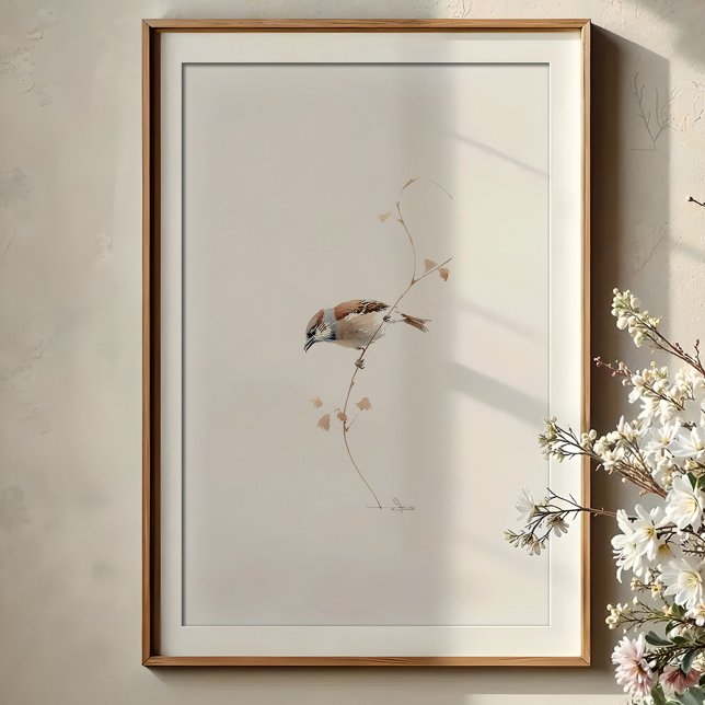 Serene House Sparrow Watercolor Art Poster (Creator Uploaded)