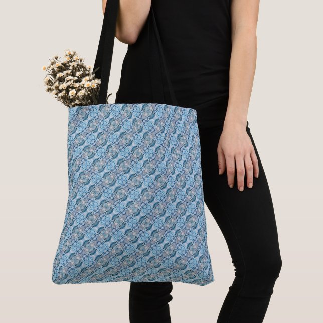 Serene ice blue abstract diagonal pattern tote bag (Close Up)