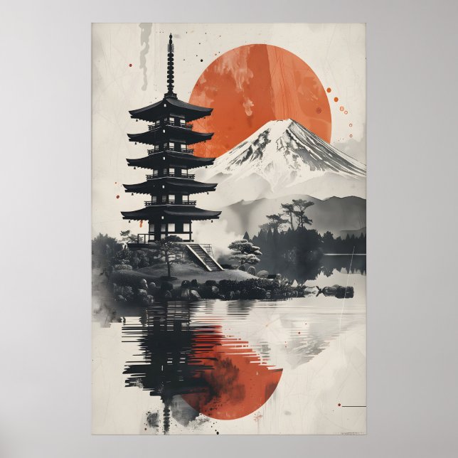Serene Japandi-Inspired Collage Art Print with (Front)
