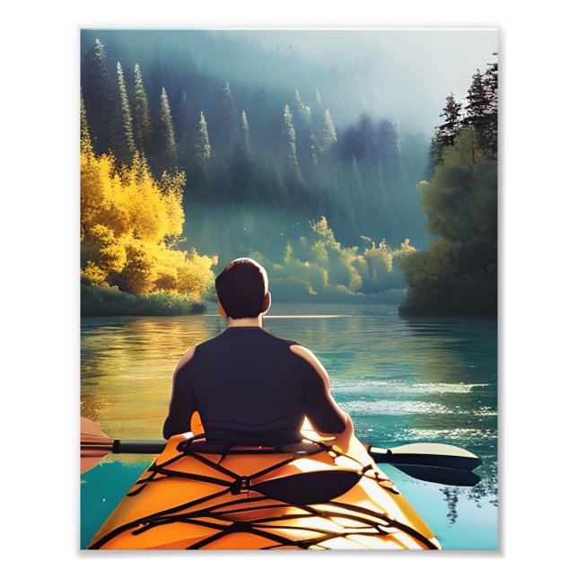 Serene Kayaking Scene | Man in Kayak in Mountains Photo Print (Front)