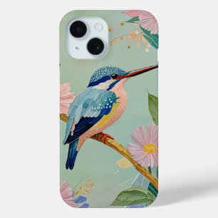 Serene Kingfisher in a Floral Paradise iPhone 15 Case