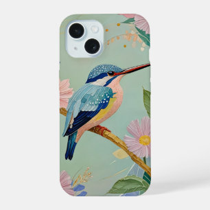 Serene Kingfisher in a Floral Paradise iPhone 15 Case