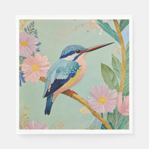 Serene Kingfisher in a Floral Paradise Napkin