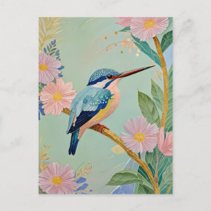Serene Kingfisher in a Floral Paradise Postcard
