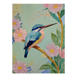 Serene Kingfisher in a Floral Paradise Poster