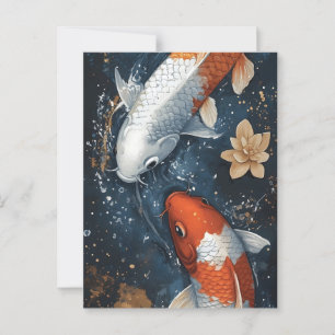 Serene Koi Fish with Lotus Flowers Postcard